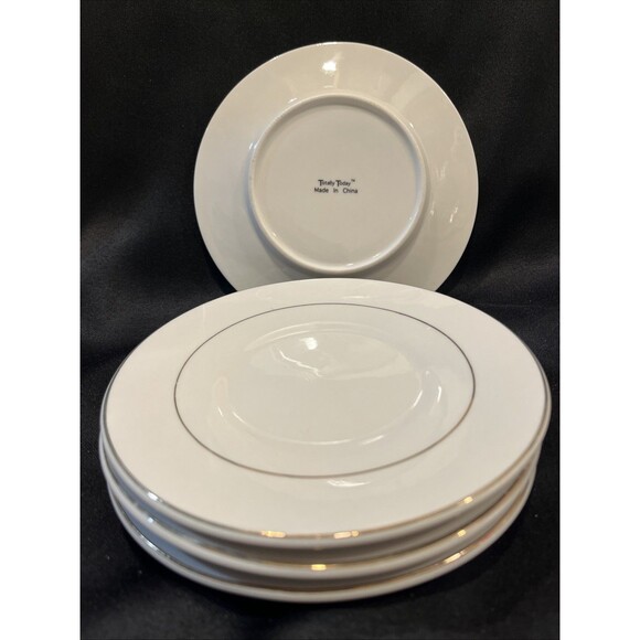 Set of 4 Totally Today 6.25” Dessert Plate White with Gold Trim & Inner Band - Picture 2 of 9